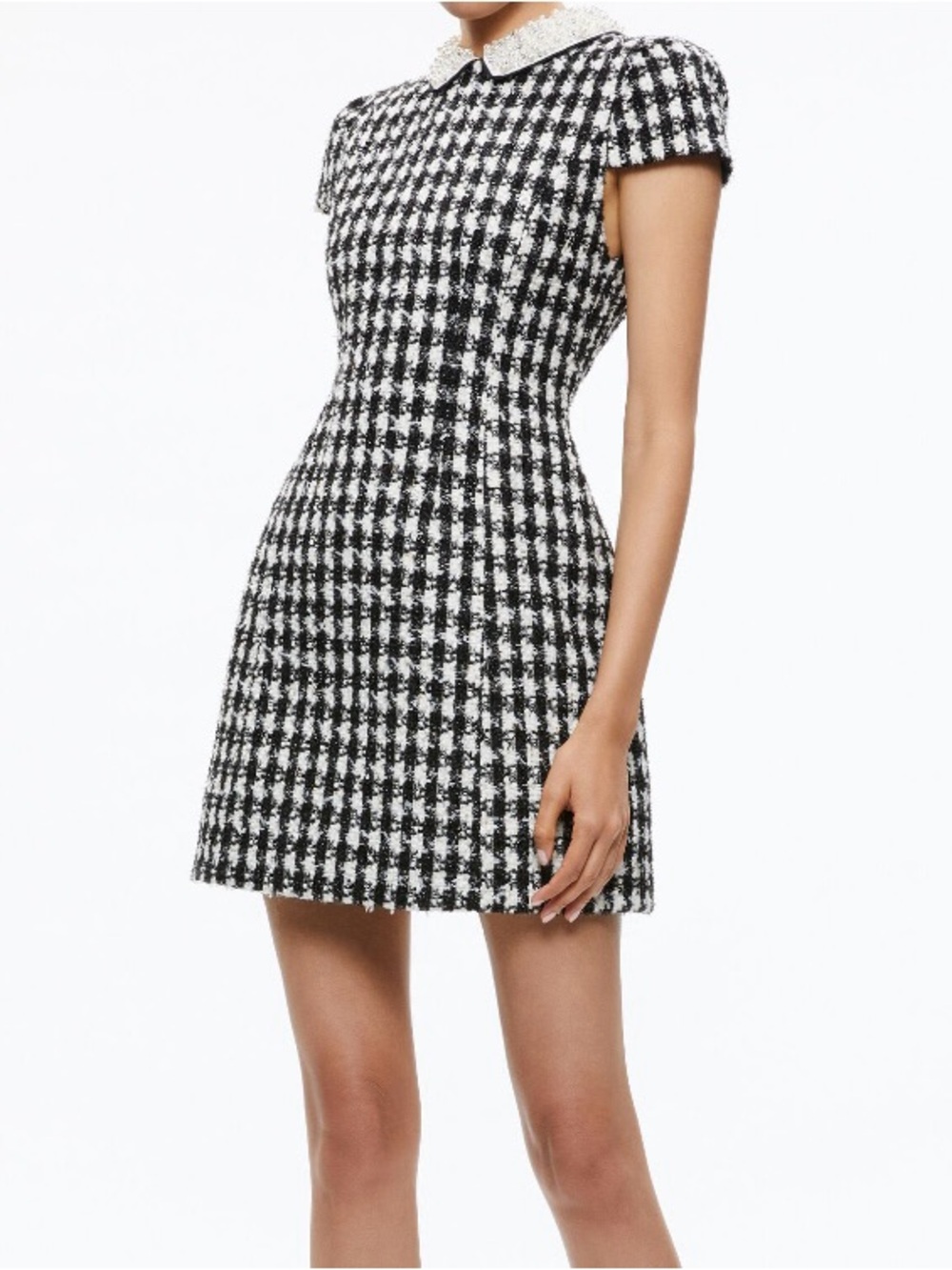 Alice + Olivia Black and White Tweed Dress with Pearl Collar